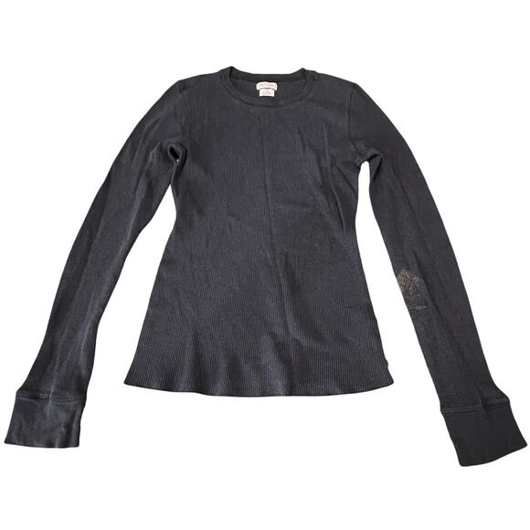 Ralph Lauren Tee Shirt Women Size S Black Modal Cotton Long Sleeve Basic STAINS - Picture 1 of 5